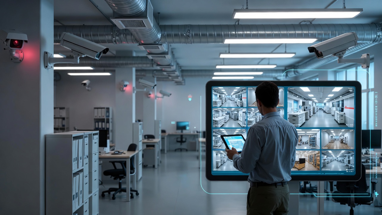 Guy watching CCTV cameras